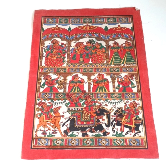 2 Piece Stunning and Unique Antique/ Vintage Hand Painted Tapestries From India - Picture 15 of 16